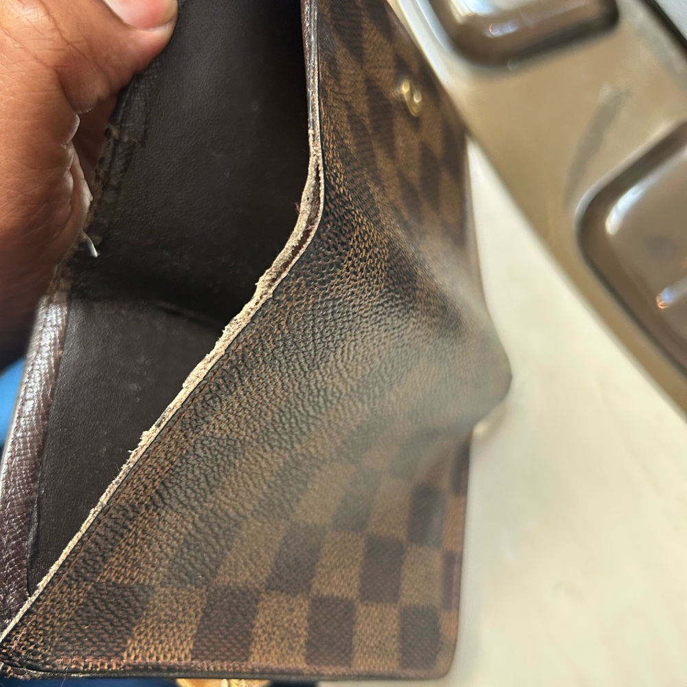 Checkered Brown Wallet with Button Closure - Picture 7 of 7